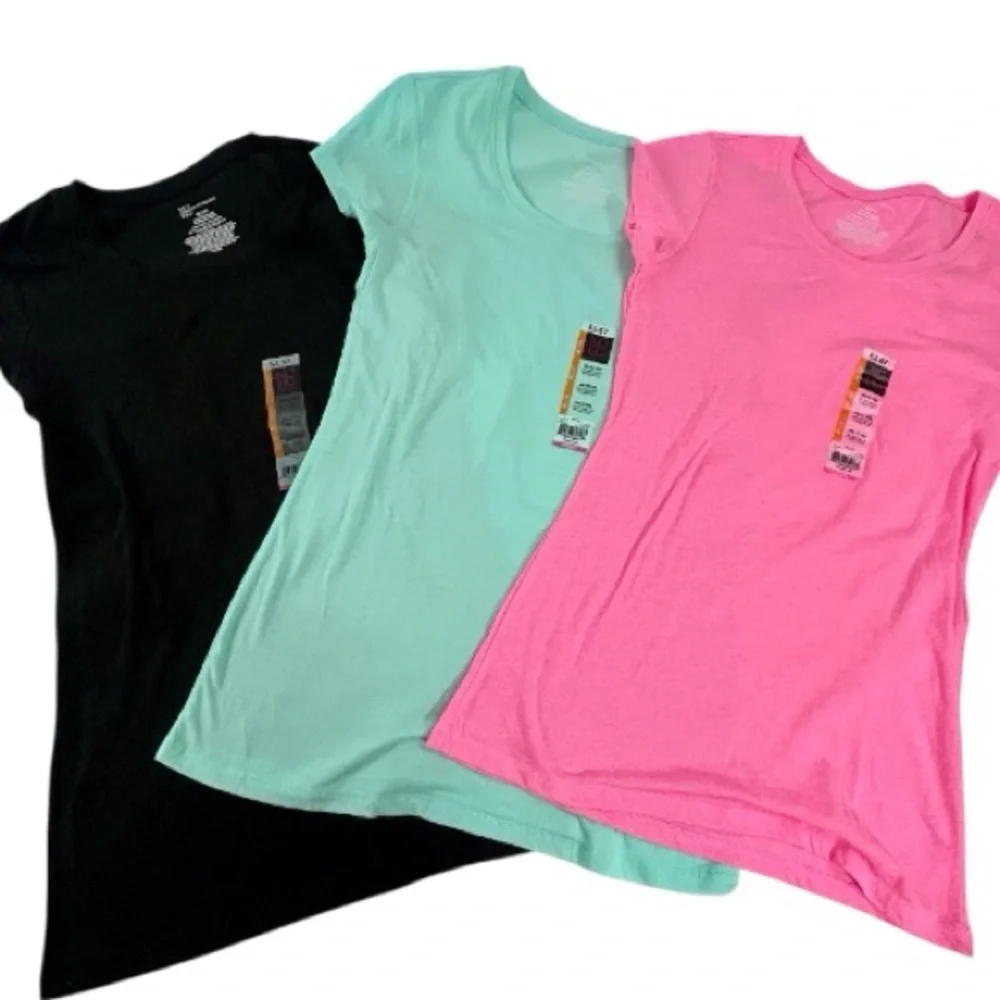 Set of 3 No Boundaries Women’s Basic Tee Bundle– Black, Mint, Pink –Size M (7-9) - Picture 1 of 6